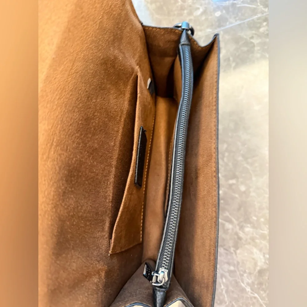 Coach Olive Green, White & Black Leather Shoulder Bag